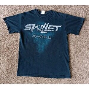 Skillet Awake Christian Rock Band T-Shirt Men's Medium Navy Blue Short Sleeve